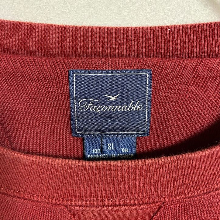 古着 used 長袖クルーネックスウェット トレーナー ワンポイント刺繍 赤 えんじ 無地 シンプル 秋冬服 XLサイズ