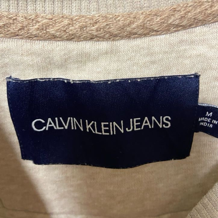 古着 used CALVINKLEIN カルバンクライン 長袖ロゴプリントスウェット トレーナー でかロゴ クリームカラー M