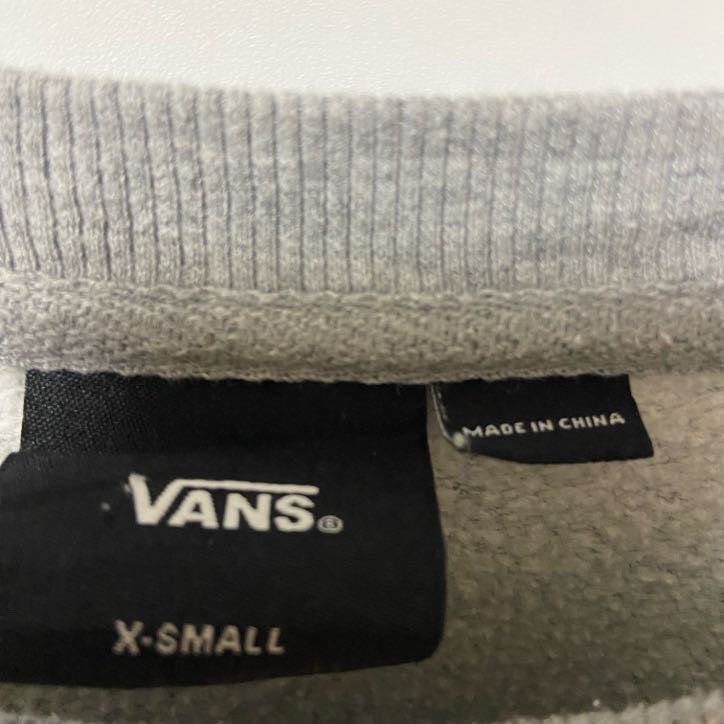 古着 used VANS バンズ 長袖プリントスウェット トレーナー ワンポイントロゴ刺 グレー レトロデザイン XSサイズ