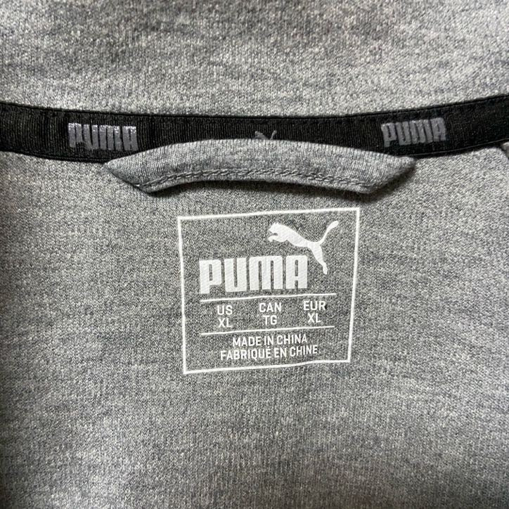 古着 used プーマ PUMA 長袖フルジップスウェット トレーナー ワンポイントロゴ ラグランスリーブ グレー XLサイズ