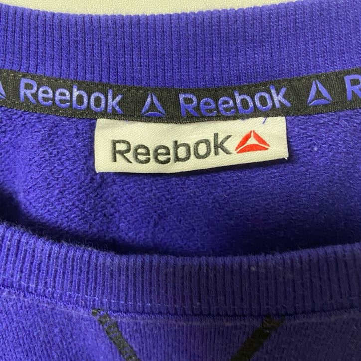 古着 used Reebok リーボック 長袖ロゴプリントスウェット トレーナー ラグランスリーブ 青 ブルー Lサイズ