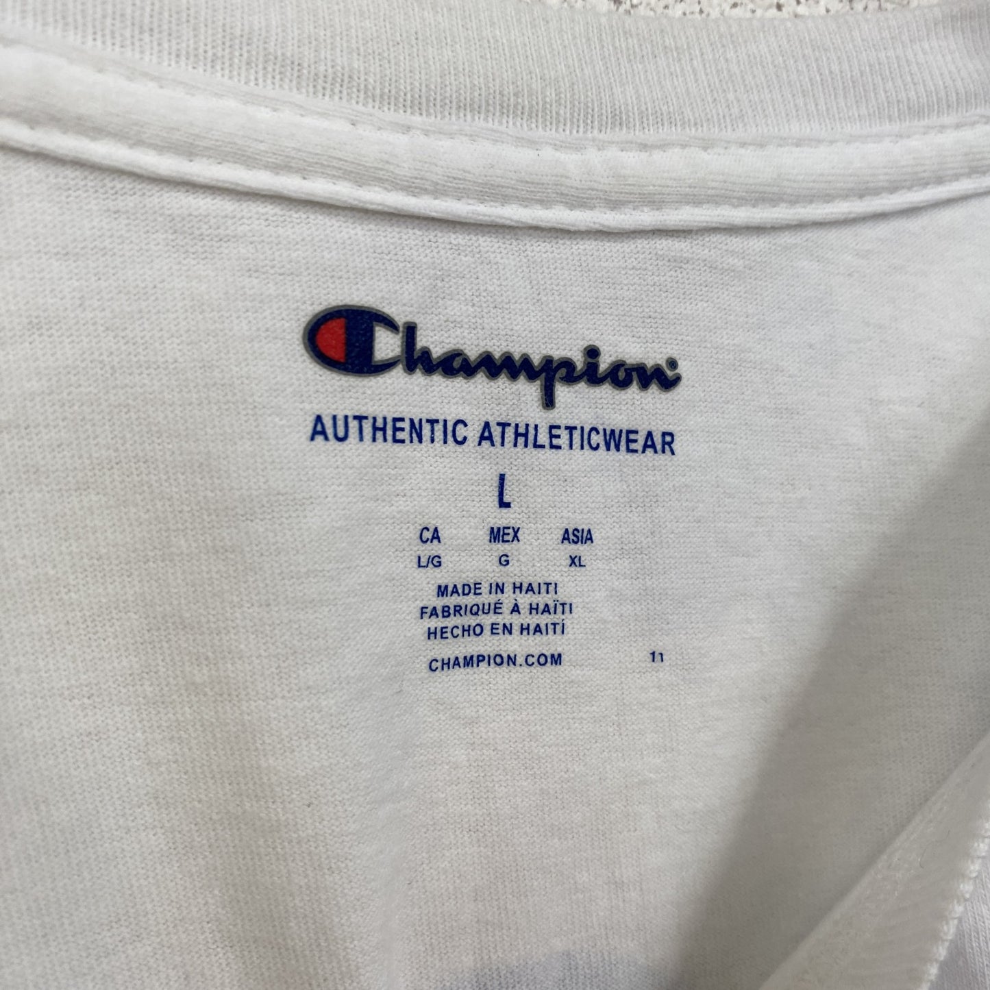 古着 used champion チャンピオン 半袖バックプリントTシャツ ストーンハーバー Villa Maria 白 Lサイズ