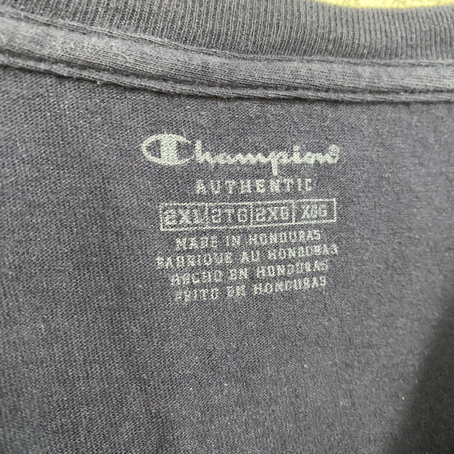 champion チャンピオン 半袖プリントTシャツ アーチプリント クルーネック 現行 紺 ネイビー 2XLサイズ