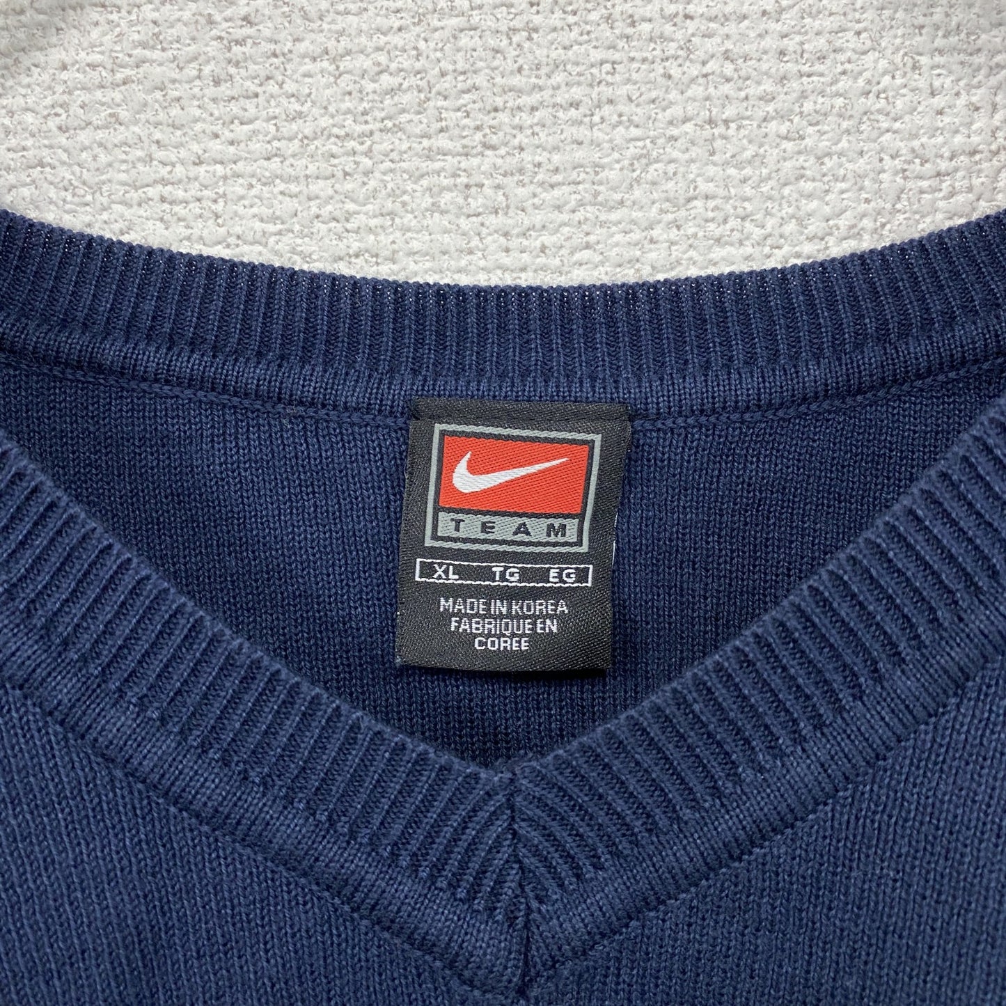 90s NIKE ナイキ コットンニットベスト スウッシュ ヴィンテージ 紺 ネイビー XLサイズ