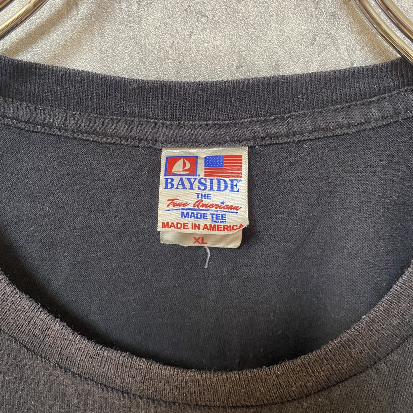 古着 used USA製 半袖プリントTシャツ アメリカ 国旗 黒 ブラック レトロデザイン クルーネック XLサイズ