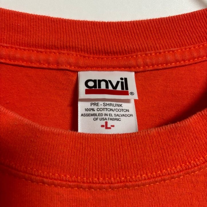 古着 used anvil 半袖クルーネックTシャツ バックプリント オクラコーク島 カジキ オレンジ 春夏服 Lサイズ
