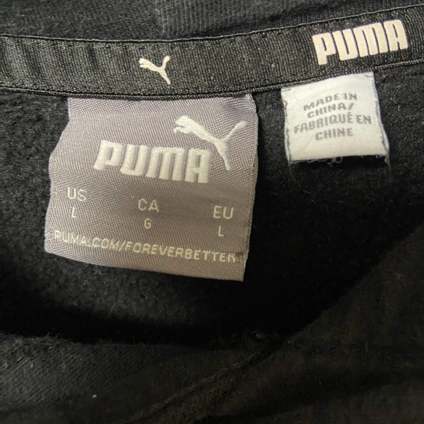 古着 used PUMA プーマ 長袖ロゴプリントパーカー スウェットプルオーバー シンプル 黒 ブラック 秋冬服 Lサイズ