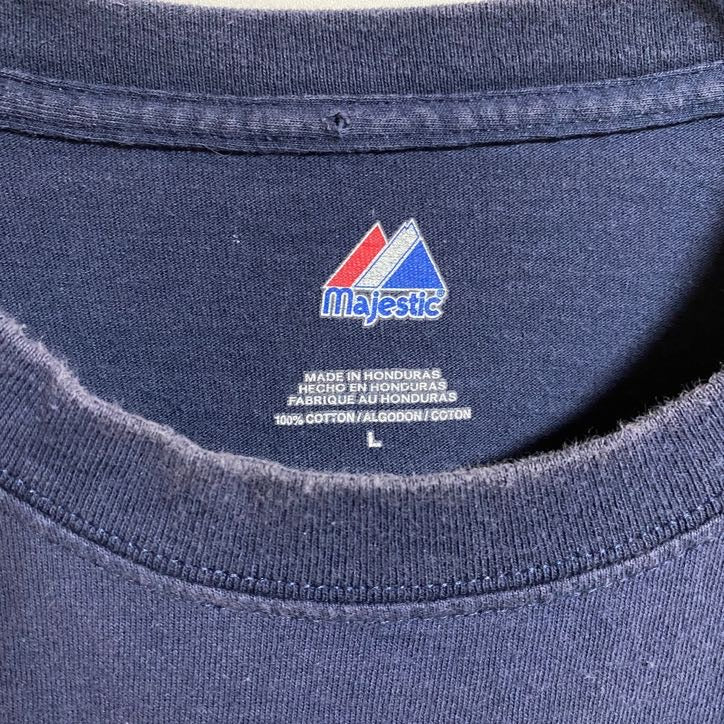 古着 used Majestic マジェスティック MLB RED SOX 半袖オフィシャルプリントTシャツ ネイビー Lサイズ