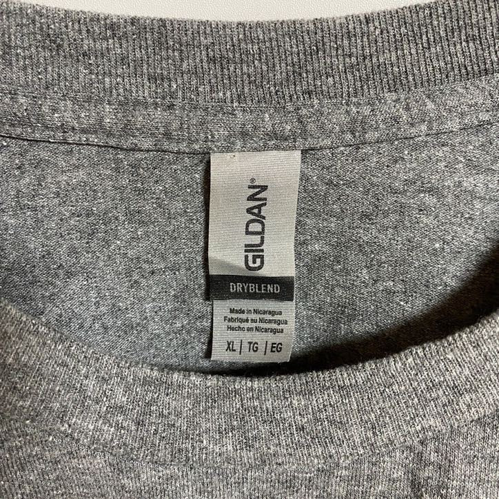 古着 used GILDAN ギルダン 半袖プリントTシャツ クルーネック グレー 灰色 レッド 赤 ビックシルエット XLサイズ
