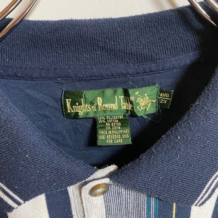 古着 used Knights of Round Table 半袖ポロシャツ ストライプ ビックシルエット XXLサイズ
