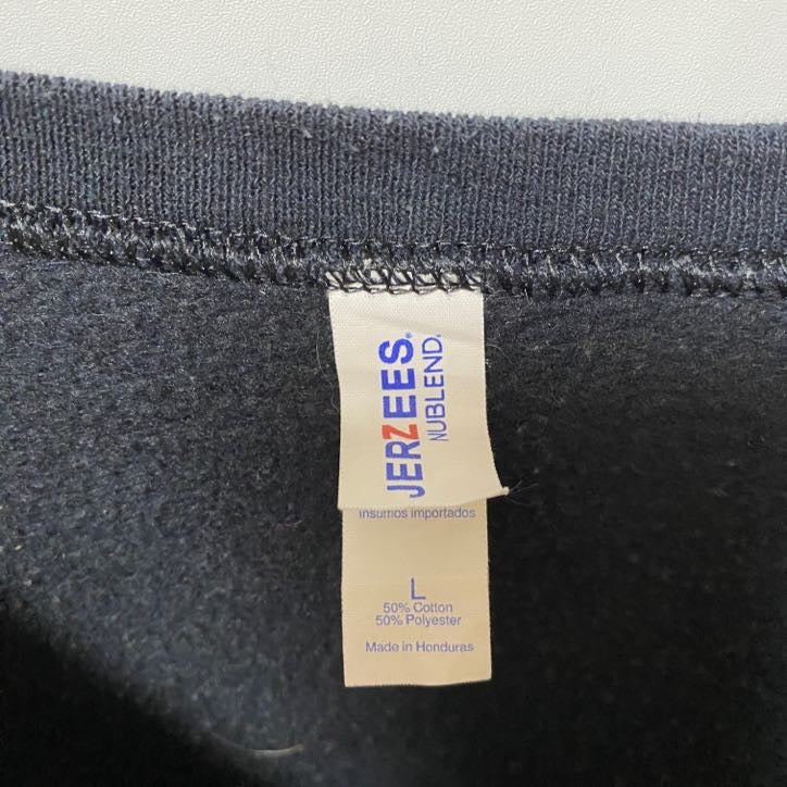 古着 used JERZEES ジャージーズ HOME COMING 長袖プリントスウェット トレーナー 黒 ブラック Lサイズ