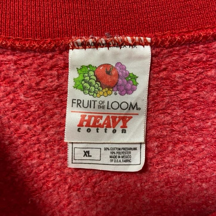 古着 used FRUIT OF THE LOOM 長袖プリントスウェット トレーナー 赤 レッド ビックシルエット XLサイズ