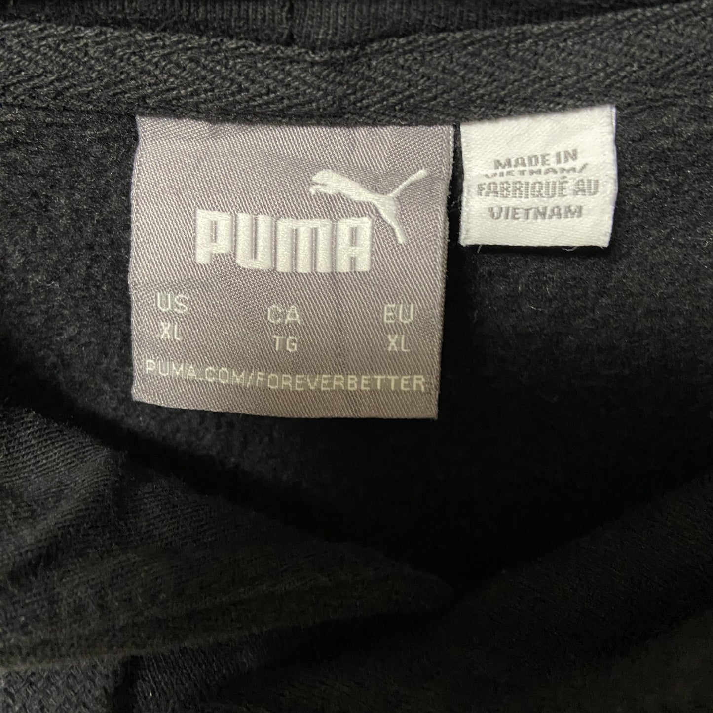 古着 used PUMA プーマ 長袖ワンポイントロゴ刺繍パーカー フーディー レトロデザイン 黒 ブラック XLサイズ