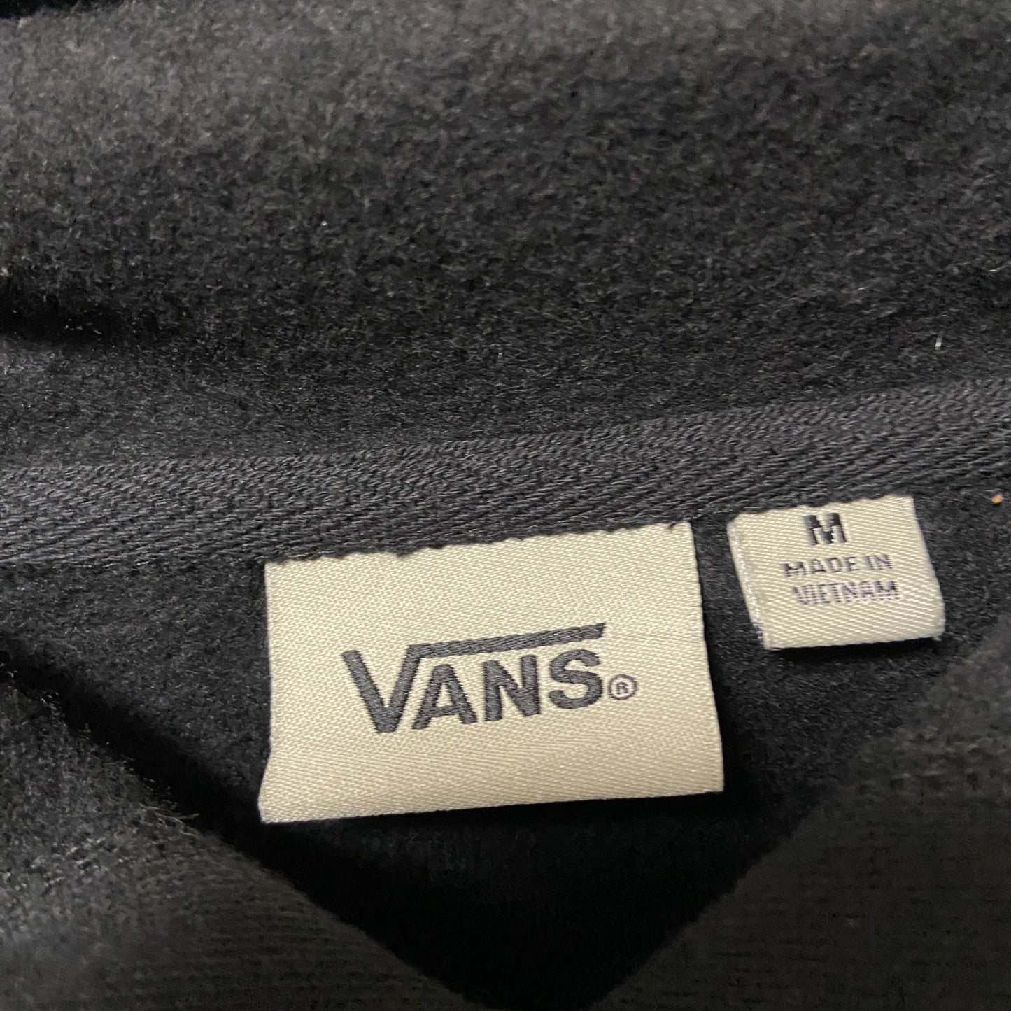 古着 used Vans バンズ 長袖ワンポイントパーカー バックプリント フーディー レトロデザイン ブラック 黒 Mサイズ