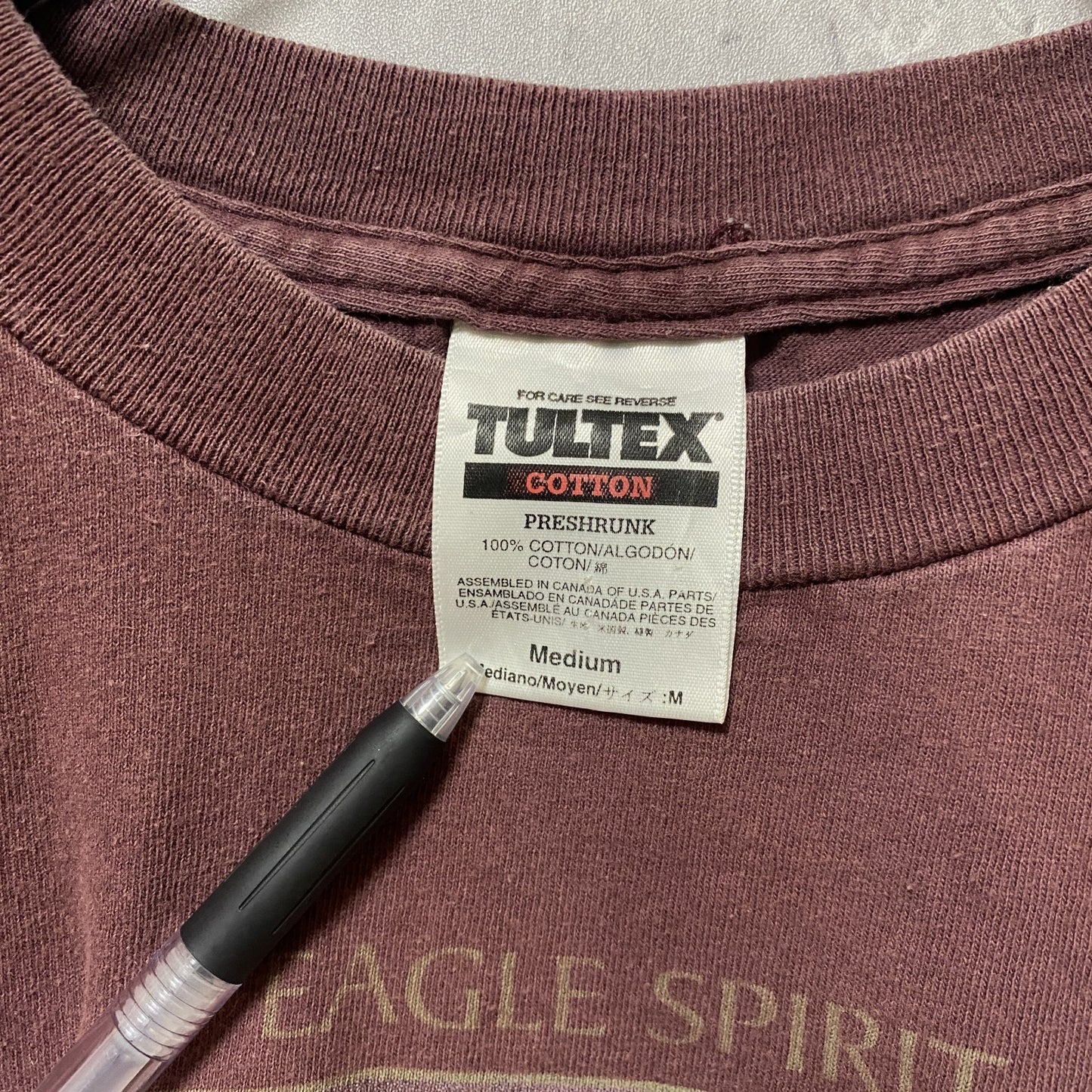 古着 used TULTEX タルテックス 半袖アニマル柄プリントTシャツ ワインレッド 鷹 鳥 レトロ クルーネック Mサイズ