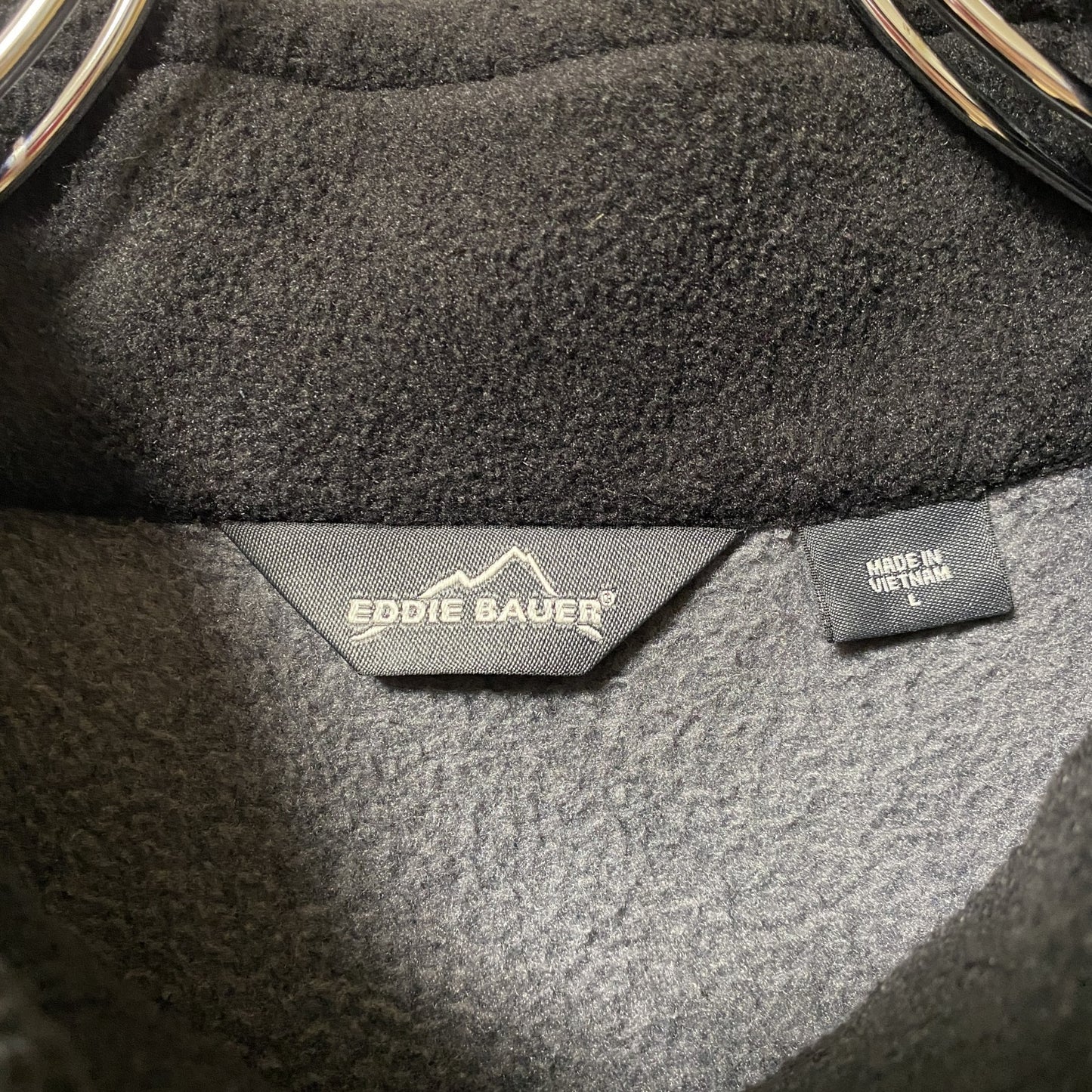 古着 used EDDIE BAUER エディーバウアー 長袖フリースジャケット ハイネック ポイント刺繍 グレー Lサイズ