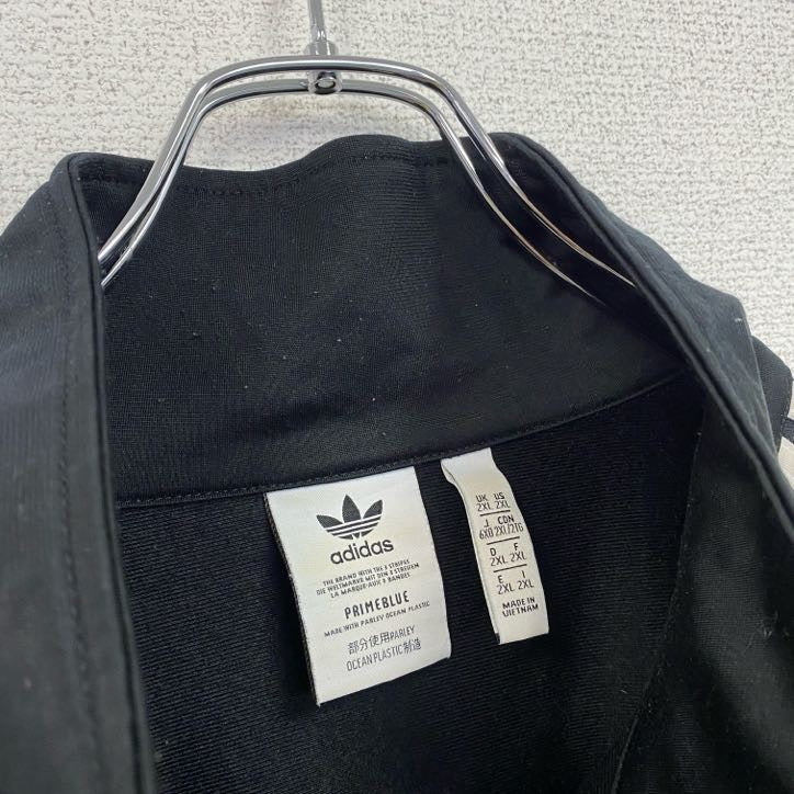 古着 used adidas アディダス 長袖スウェット フルジップ ジャージ ワンポイントロゴ 黒 ブラック XXLサイズ