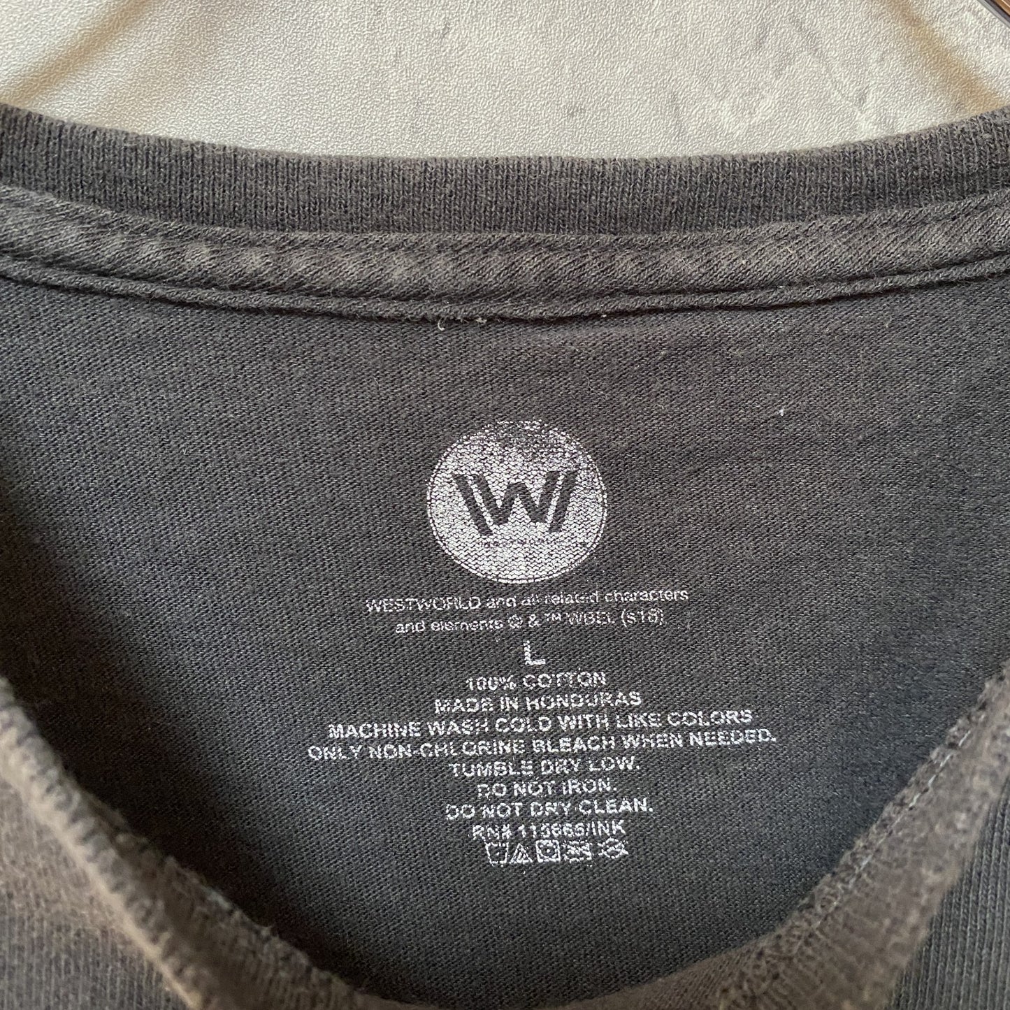 古着 used WEST WORLD 海外SFドラマ 半袖プリントTシャツ 黒 レトロ デザイン 個性的 クルーネック Lサイズ