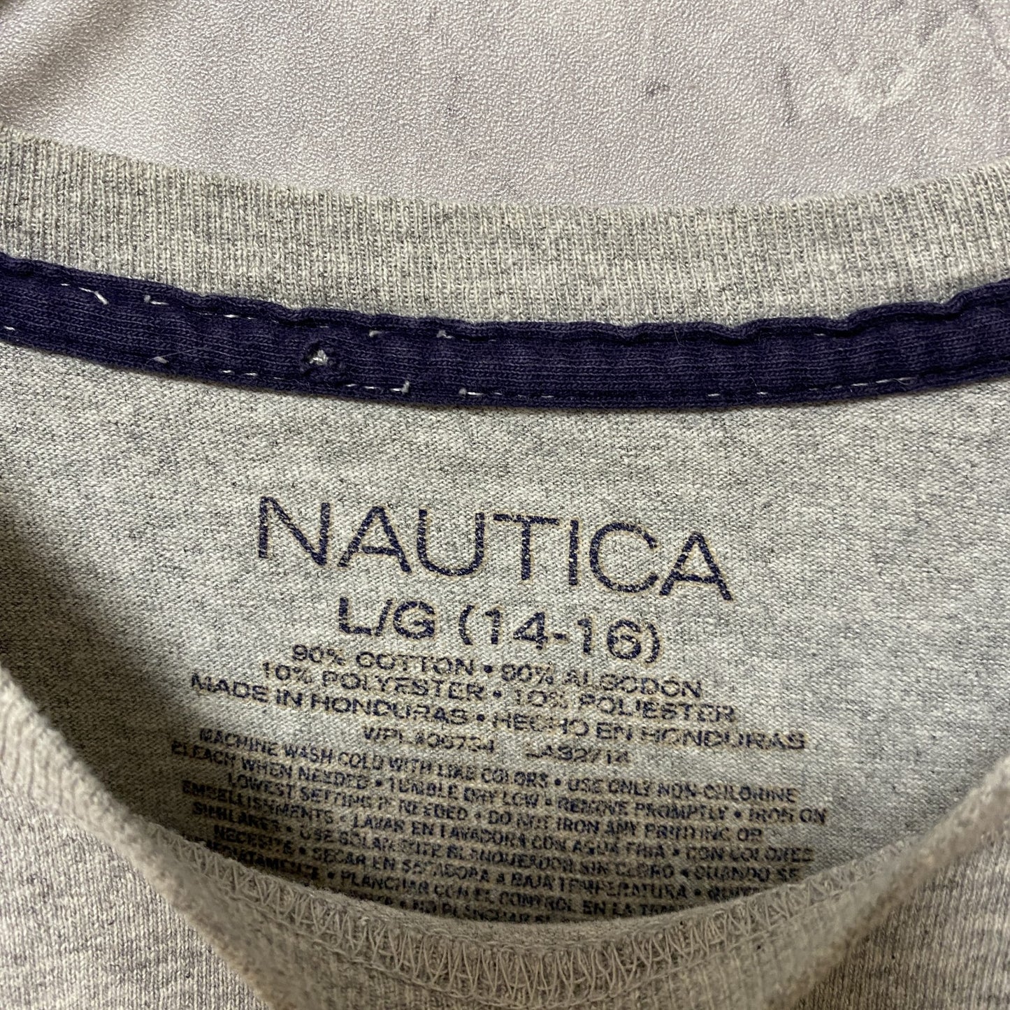古着 used NAUTICA ノーティカ 半袖プリントTシャツ サメ 鮫 グレー レトロデザイン クルーネック Lサイズ