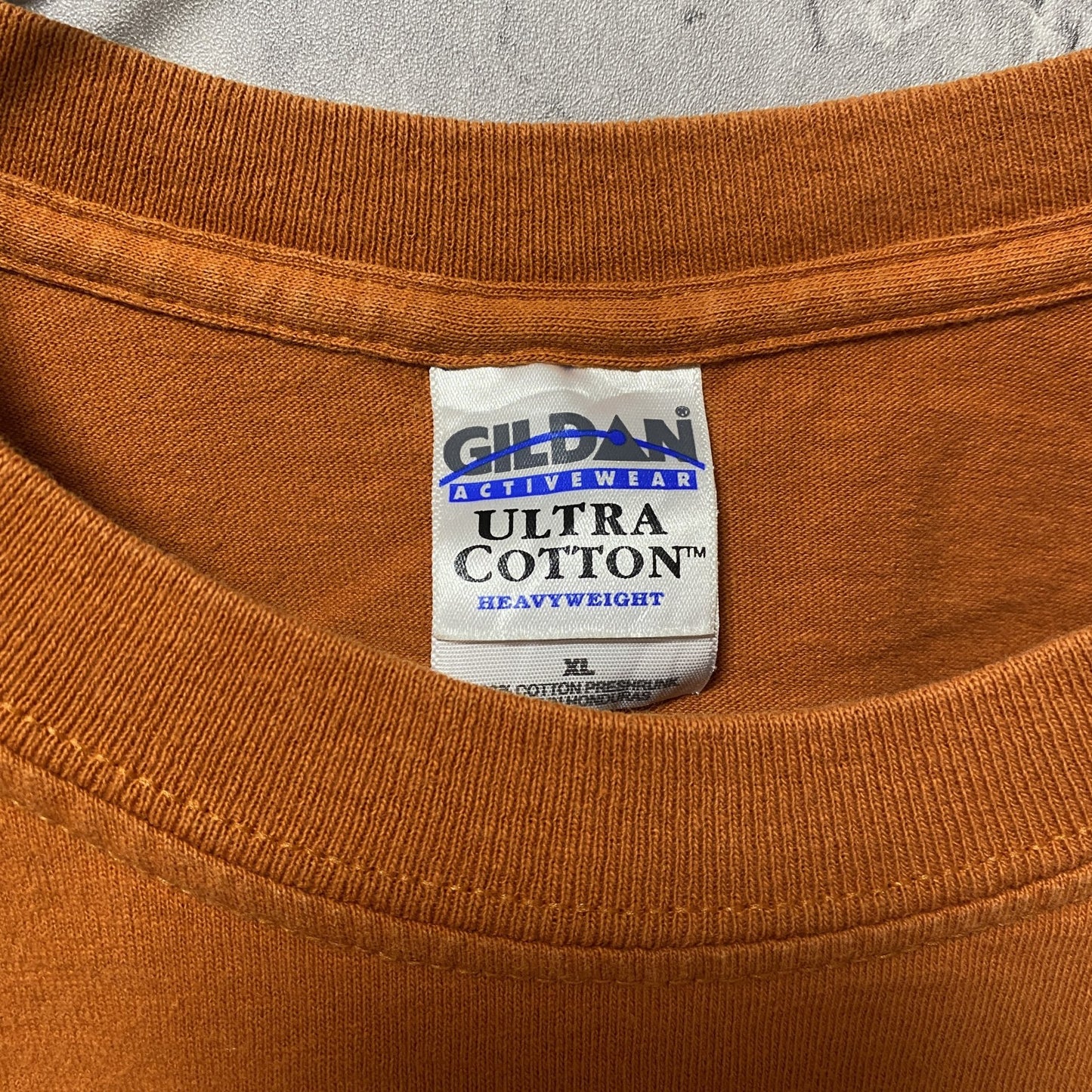 古着 used GILDAN ギルダン 半袖ワンポイントTシャツ オレンジ バックプリント クルーネック ビッグシルエット