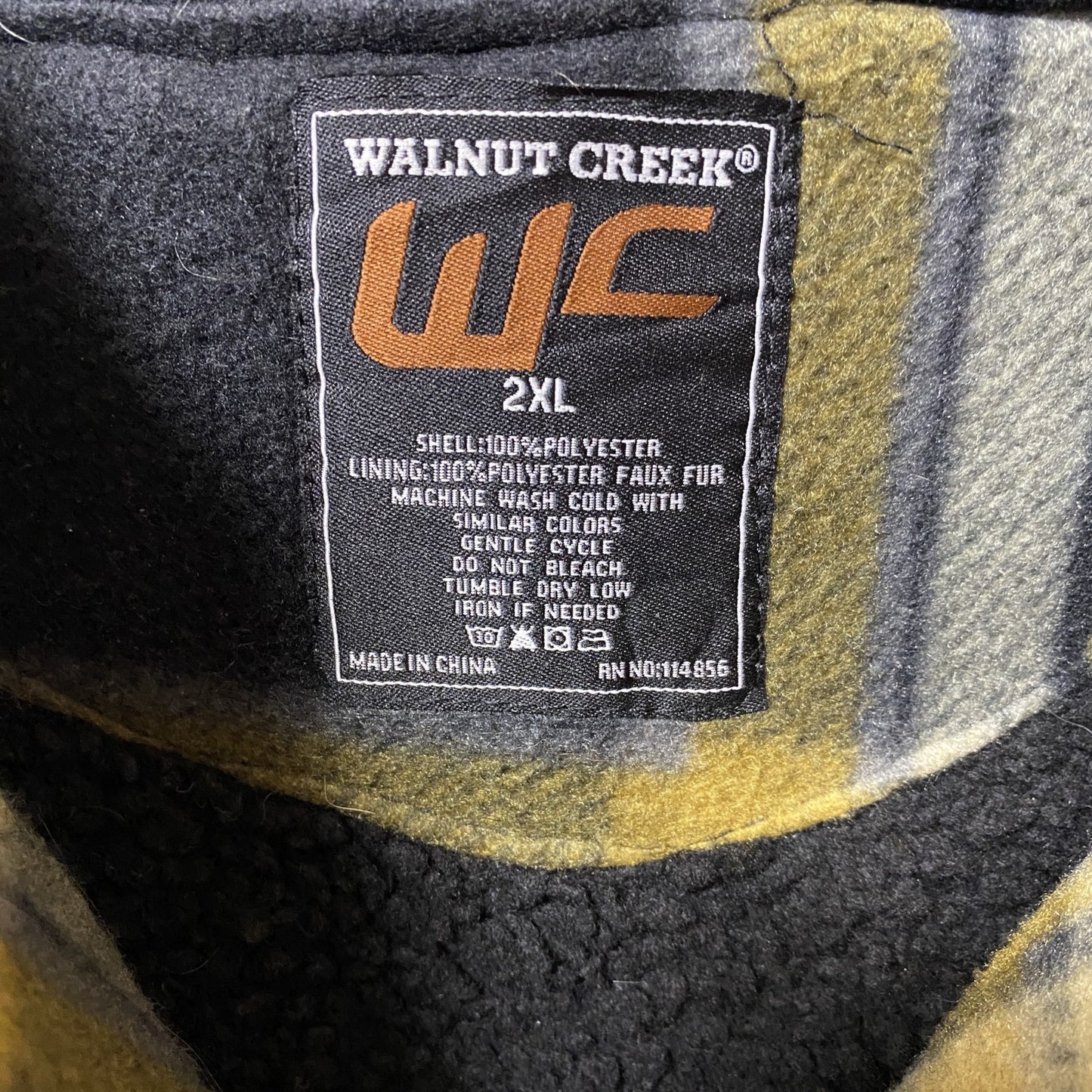 古着 used WALNUT CREEK 長袖チェック柄フリースジャケット フード付き裏ボアジャケット 黄色 2XLサイズ