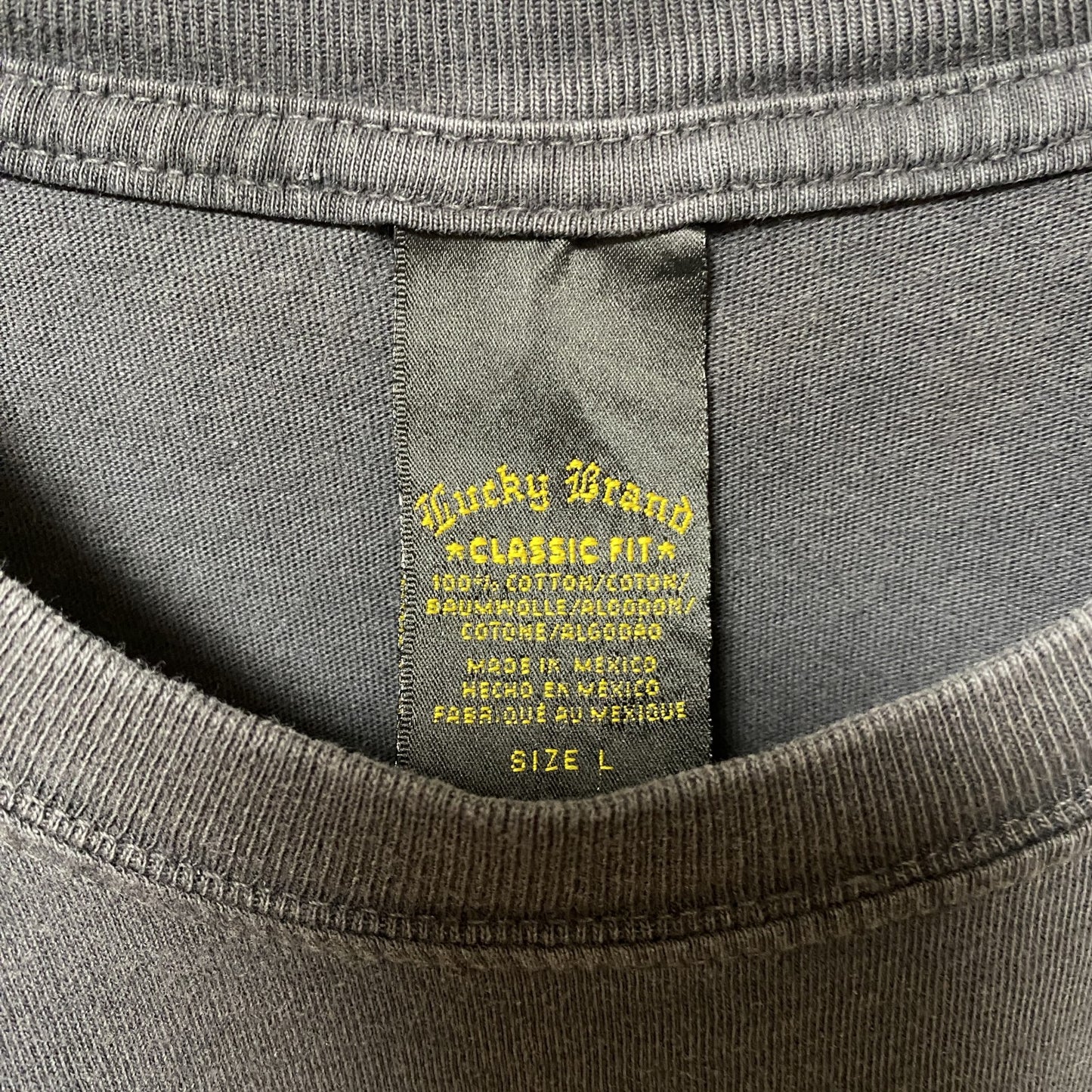 古着 used Lucky Brand 半袖プリントTシャツ フェード感 黒 レトロデザイン 個性的 クルーネック Lサイズ