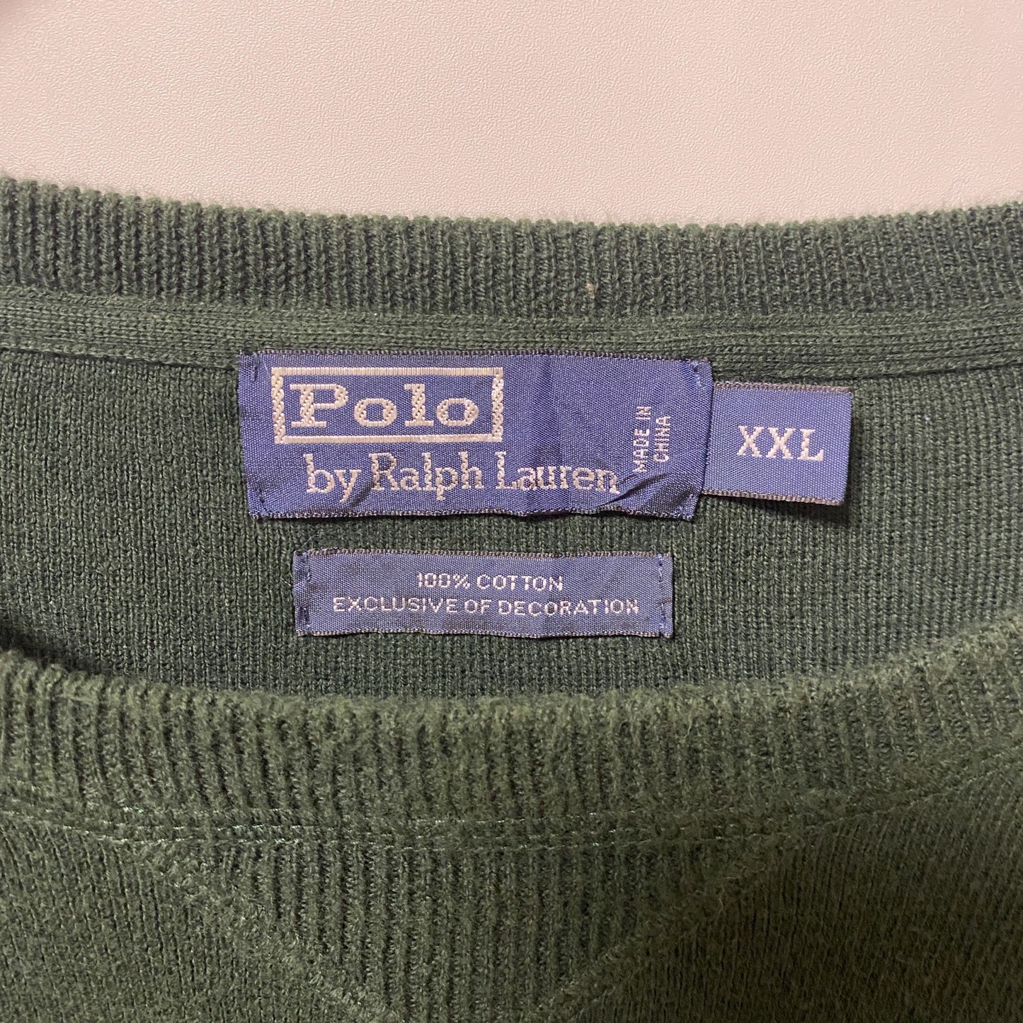 古着 used Polo by Ralph Lauren ポロバイラルフローレン 長袖Vガネットニット セーター 緑 XXLサイズ