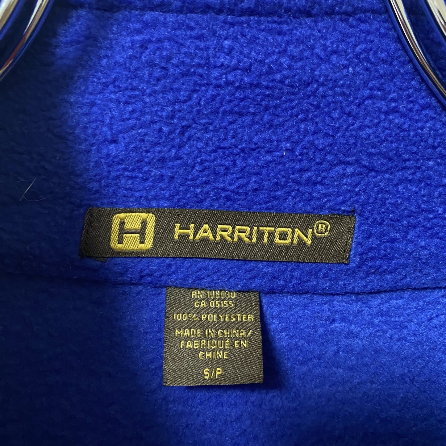 古着 used HARRITON 長袖フリースジャケット フルジップアウター ワンポイント刺繍 ハイネック 青 ブルー Sサイズ