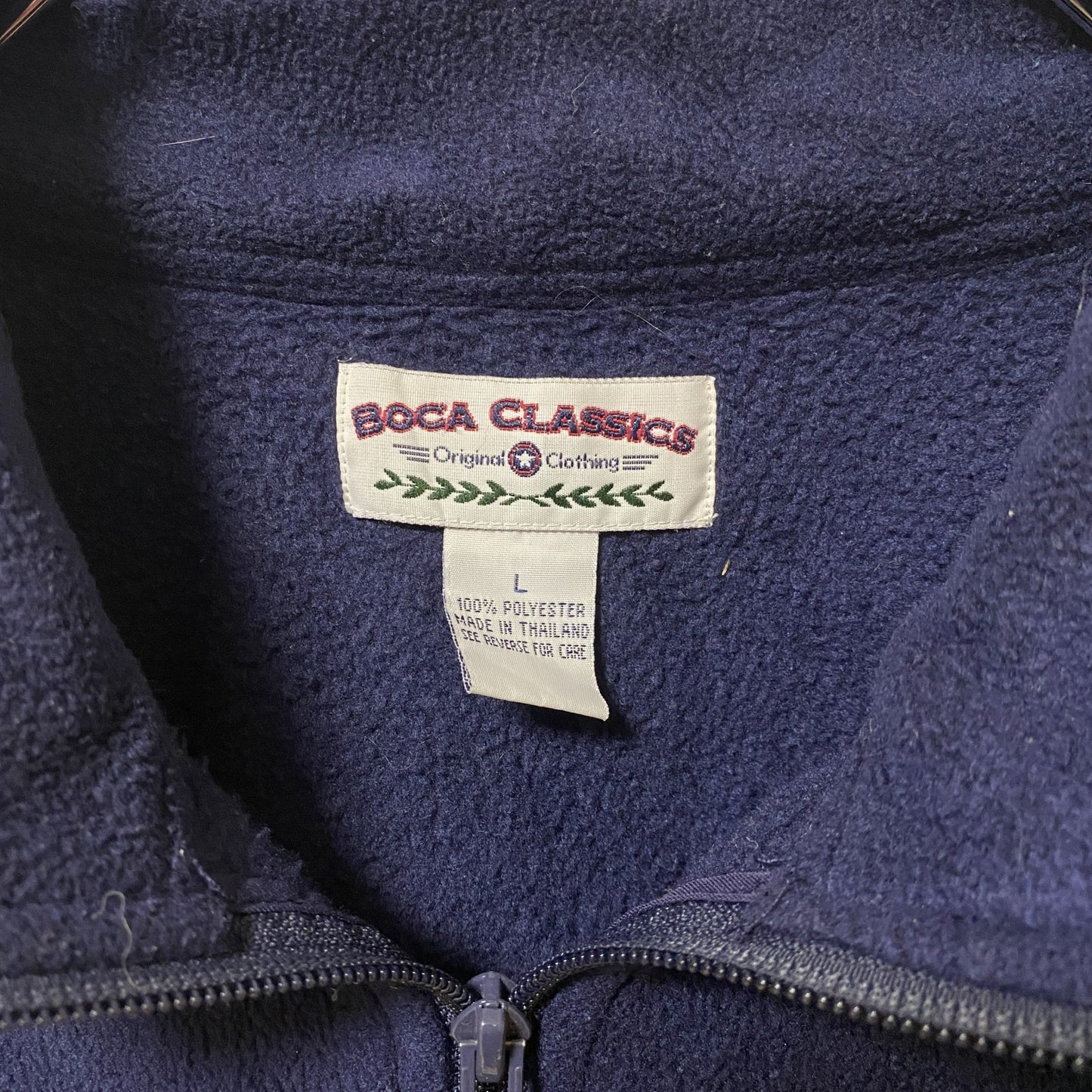 ~90s BOCA CLASSICS ハーフジップフリースプルオーバー ライン ハイネック ネイビー Lサイズ