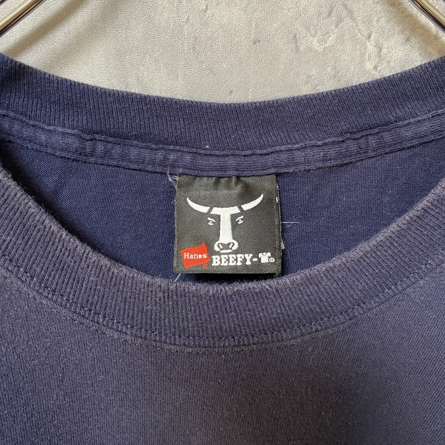 古着 used BEEFY FIRE RESCUE 半袖プリントTシャツ バックプリント ネイビー 紺 レトロデザイン Lサイズ