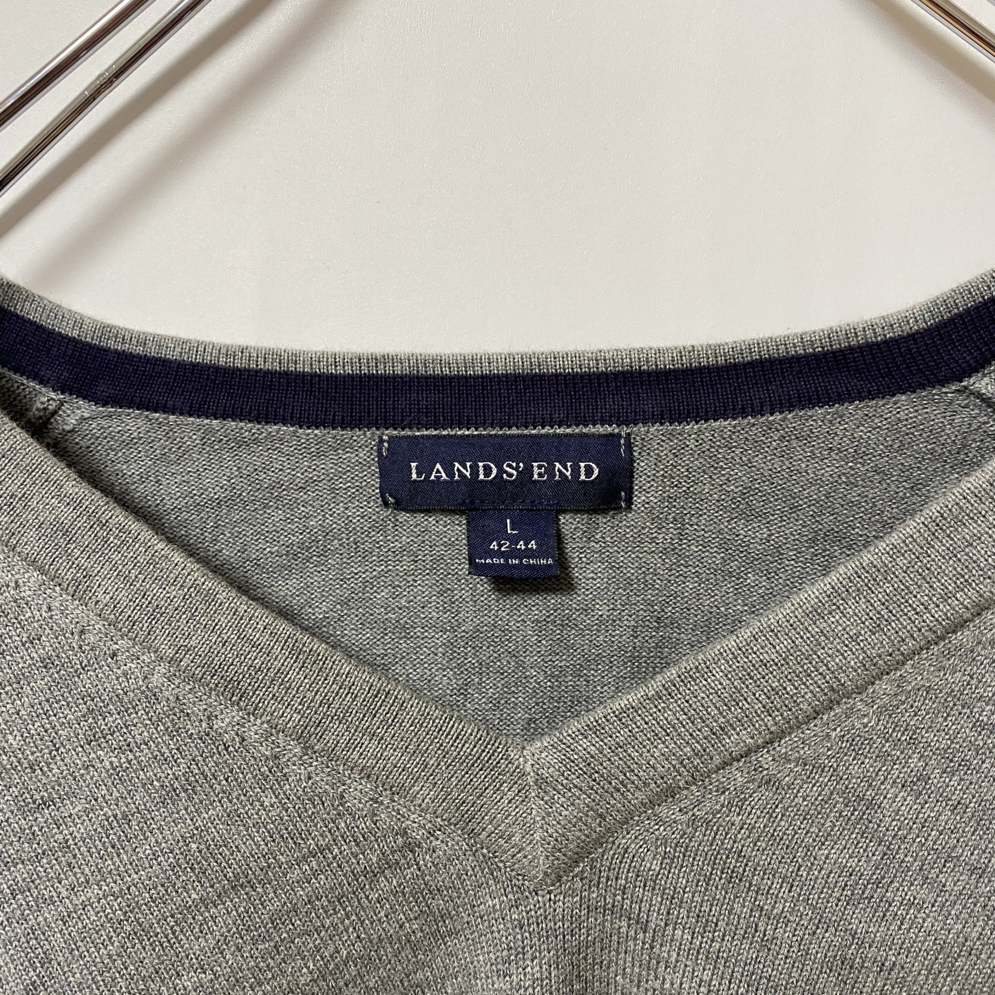 古着 used LANDS’END ランズエンド 長袖無地ニット セーター Vネック グレー ノームコア シンプル Lサイズ