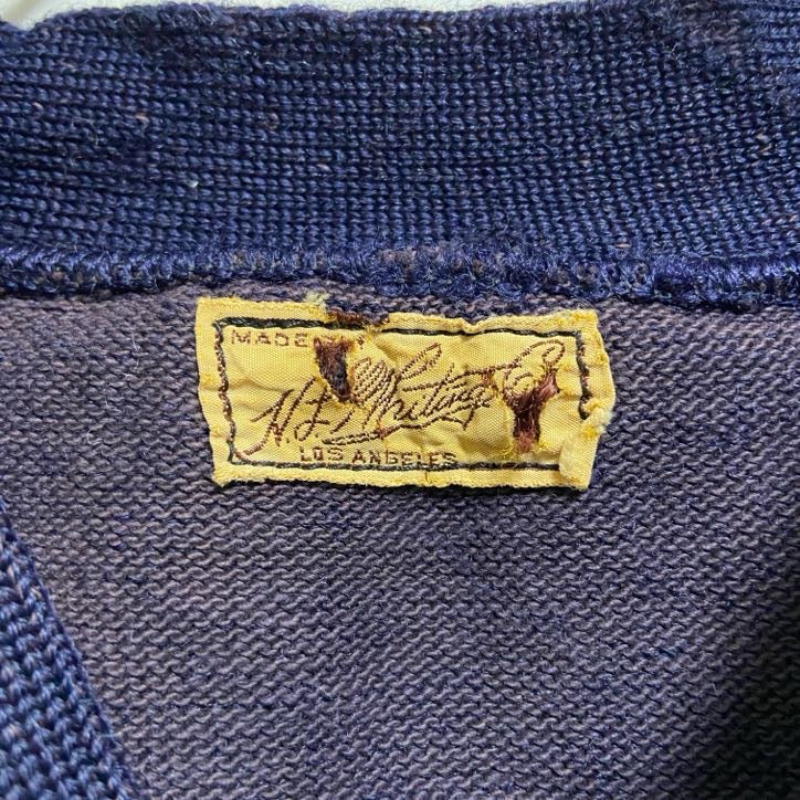 古着 used 70s 80s 長袖ニットカーディガン 厚手Vネックセーター ネイビー vintage ヴィンテージ レトロ