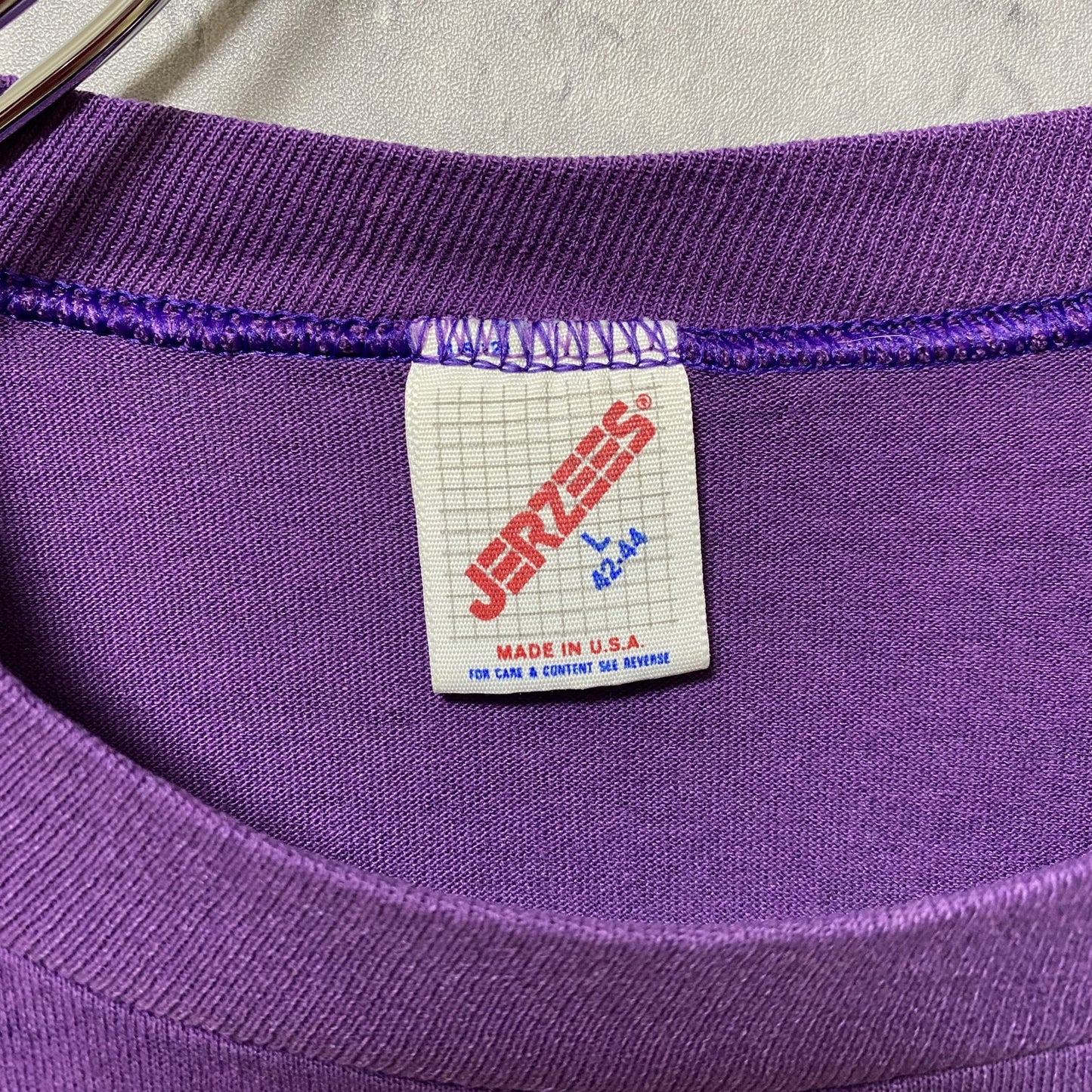古着 used 80s 90s ヴィンテージ 半袖プリントTシャツ 紫 パープル レトロデザイン シングルステッチ Lサイズ