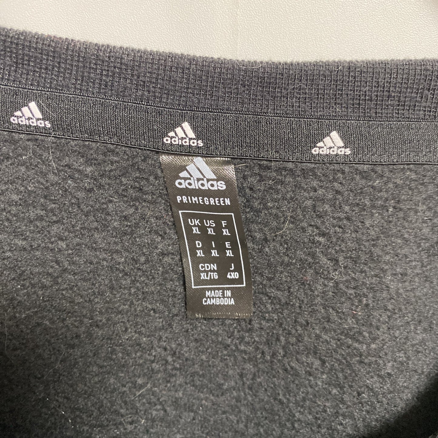 古着 used adidas アディダス 長袖ロゴプリントスウェット トレーナー 袖ライン クルーネック 黒 ブラック XLサイズ
