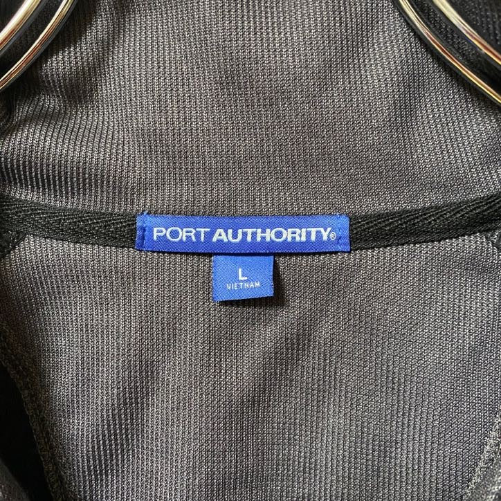 古着 used PORT AUTHORITY 長袖ハーフジップロゴ刺繍トラックジャケット ジャージ 黒 ブラック Lサイズ
