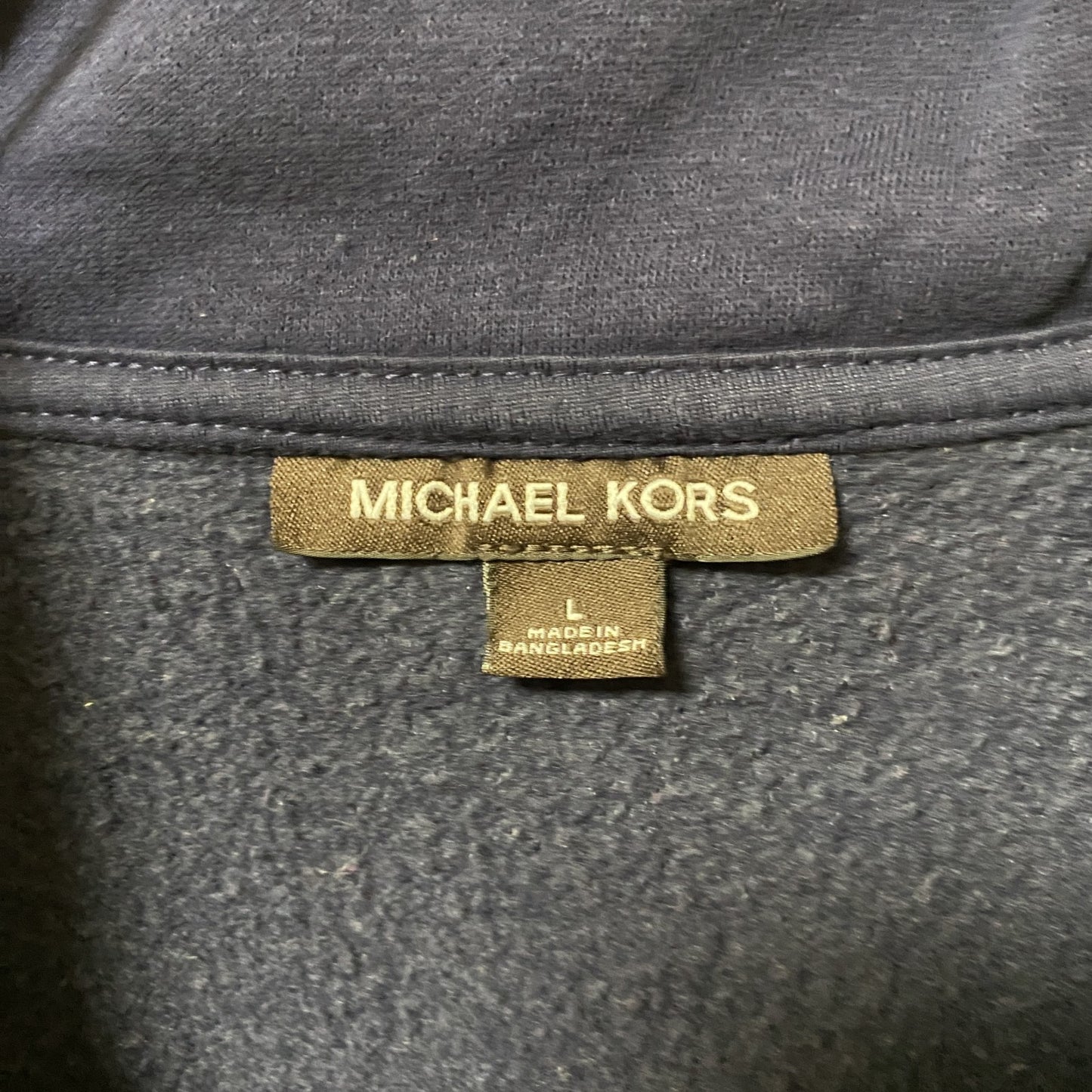 古着 used MICHAEL KORS マイケルコース 長袖ハーフジップロゴプリントスウェット トレーナー ネイビー Lサイズ