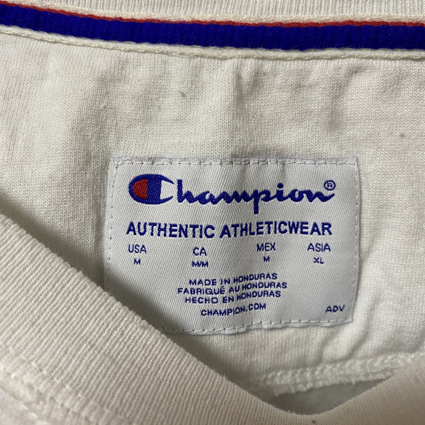 古着 used Champion チャンピオン 長袖クルーネックロゴスウェット トレーナー 白 レトロデザイン Mサイズ