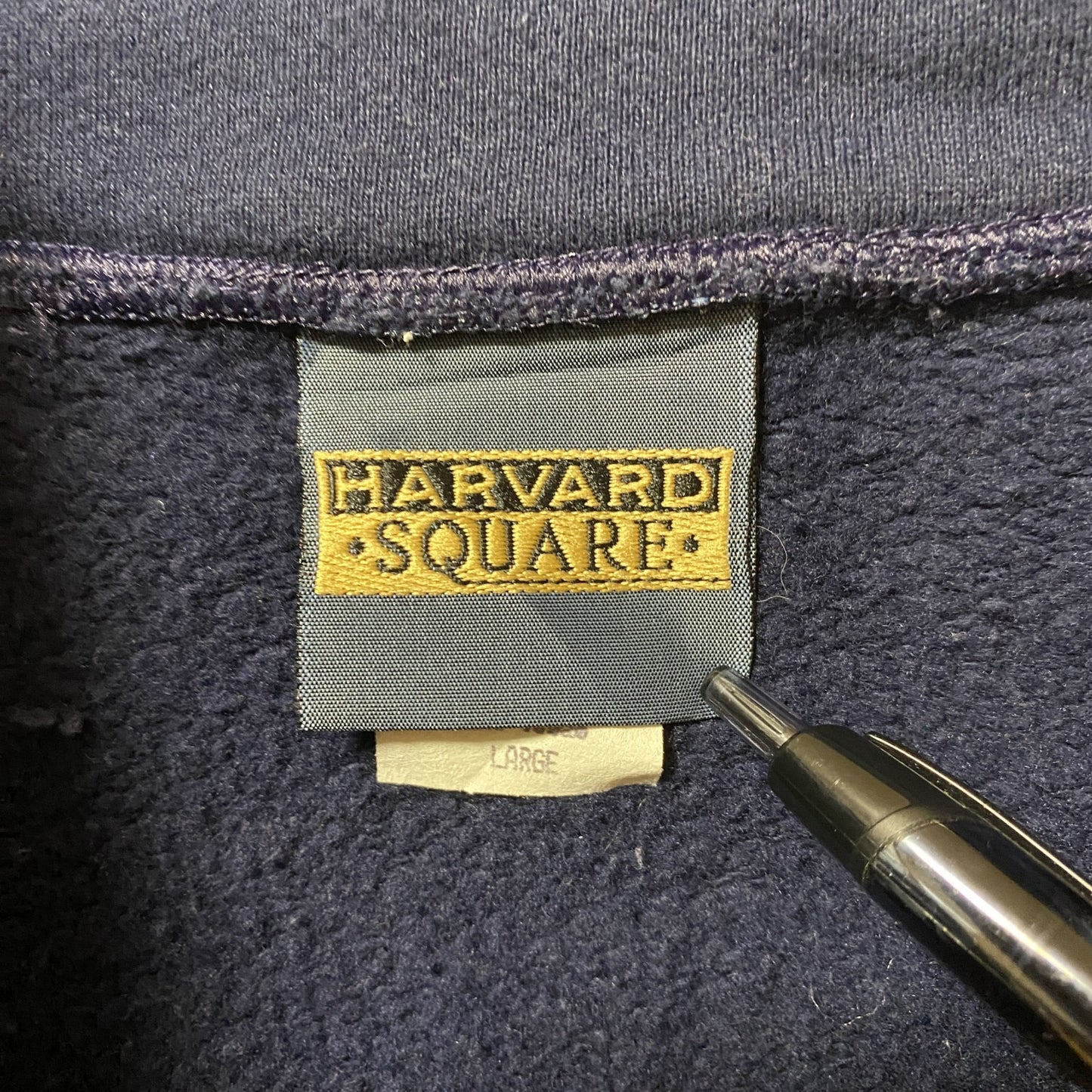 古着 used HARVARD SQUARE 長袖ハーフジップロゴ刺繍スウェット トレーナー レトロデザイン ネイビー Lサイズ
