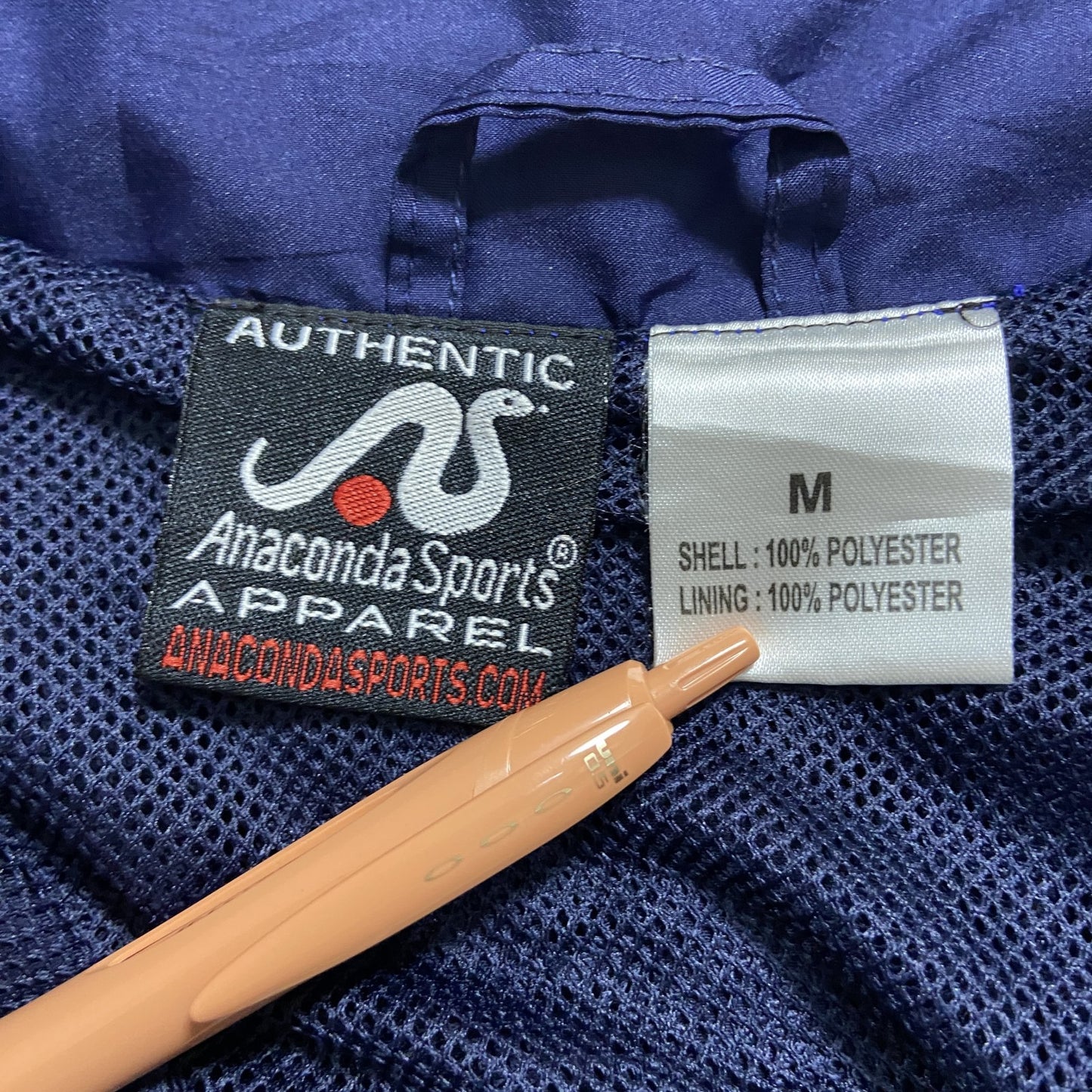 古着 used Anaconda Sports 長袖ハイネック刺繍ナイロンジャケット バスケットボール ネイビー Mサイズ