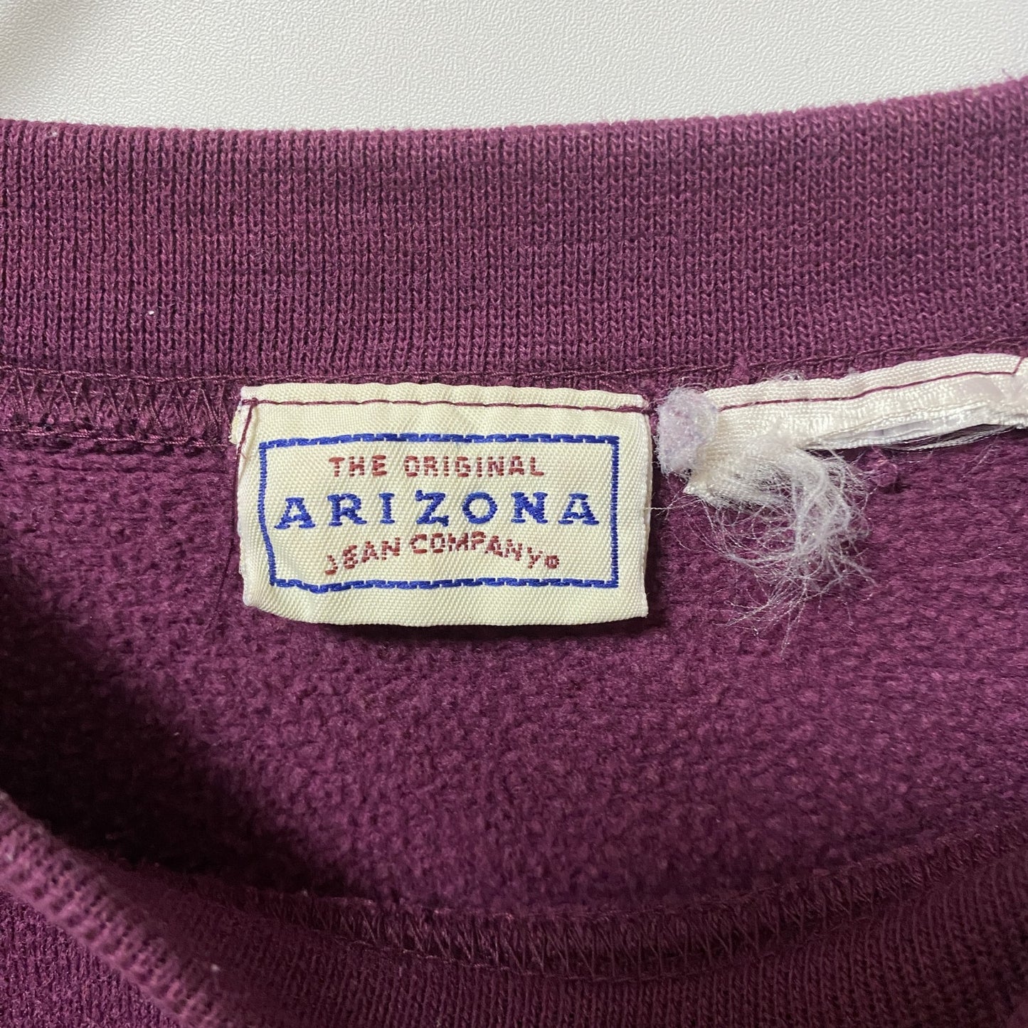古着 used ARIZONA 長袖英字刺繍スウェット クルーネック トレーナー レトロデザイン ワインレッド えんじ色