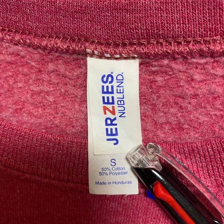 古着 used JERZEES ジャージーズ 長袖クルーネックプリントスウェット トレーナー バックデザイン えんじ色 Sサイズ