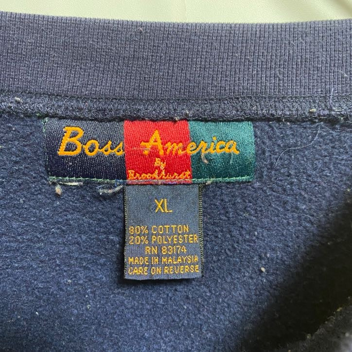 ~90s Boss America 長袖切り替えスウェット/トレーナー ヴィンテージ 黄色 ネイビー XLサイズ