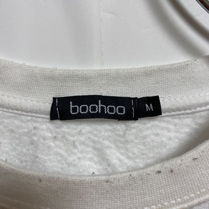 古着 used boohoo 長袖カレッジロゴプリントスウェット トレーナー オークランド 白 ホワイト 秋冬服 Mサイズ