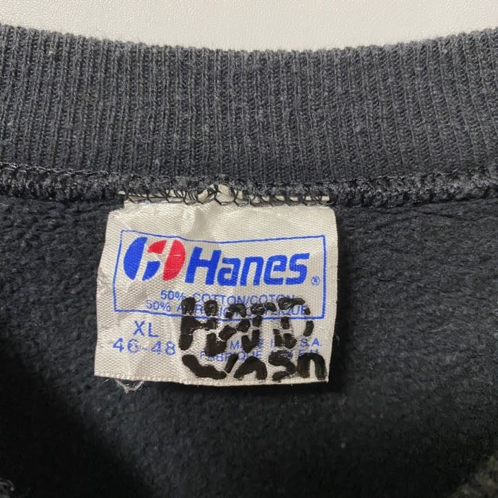 80s Hanes ヘインズ 長袖ラグランスリーブサンタ柄スウェット トレーナー ヴィンテージ 黒 XLサイズ