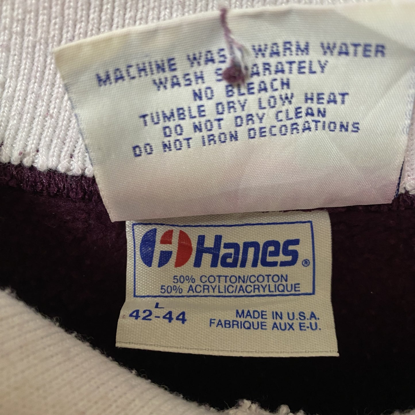 古着 used Hanes ヘインズ MORNINGSUN 長袖デザインスウェット 襟付きトレーナー 花 バラ レトロ Lサイズ