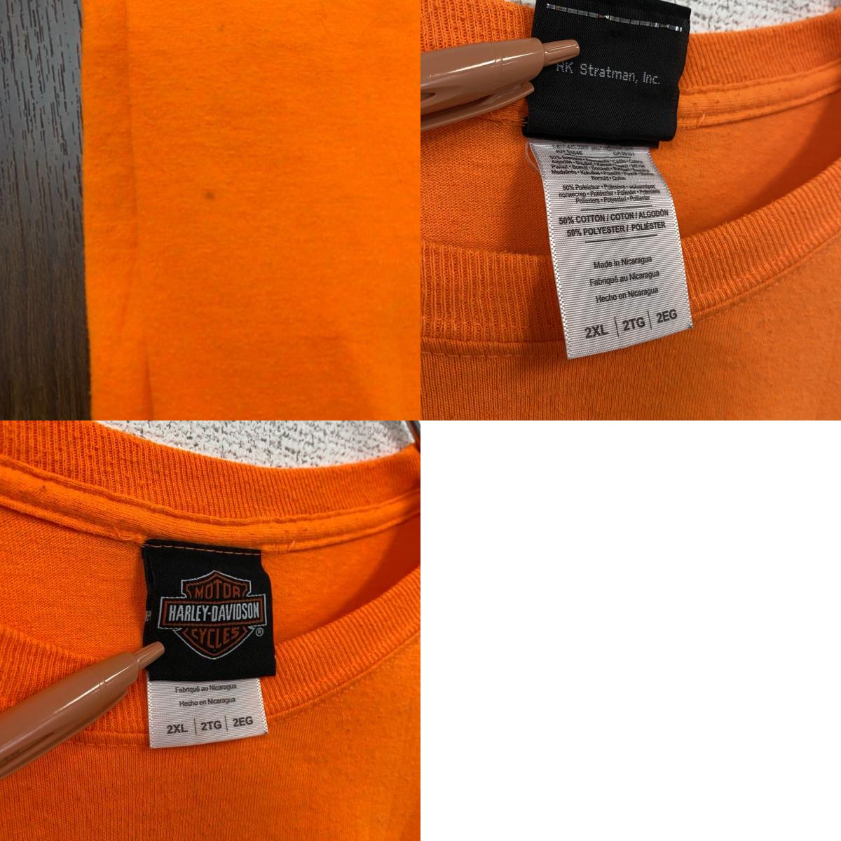 HARLEY DAVIDSON ハーレーダビッドソン 長袖プリントTシャツ 橙色 オレンジ 2XLサイズ