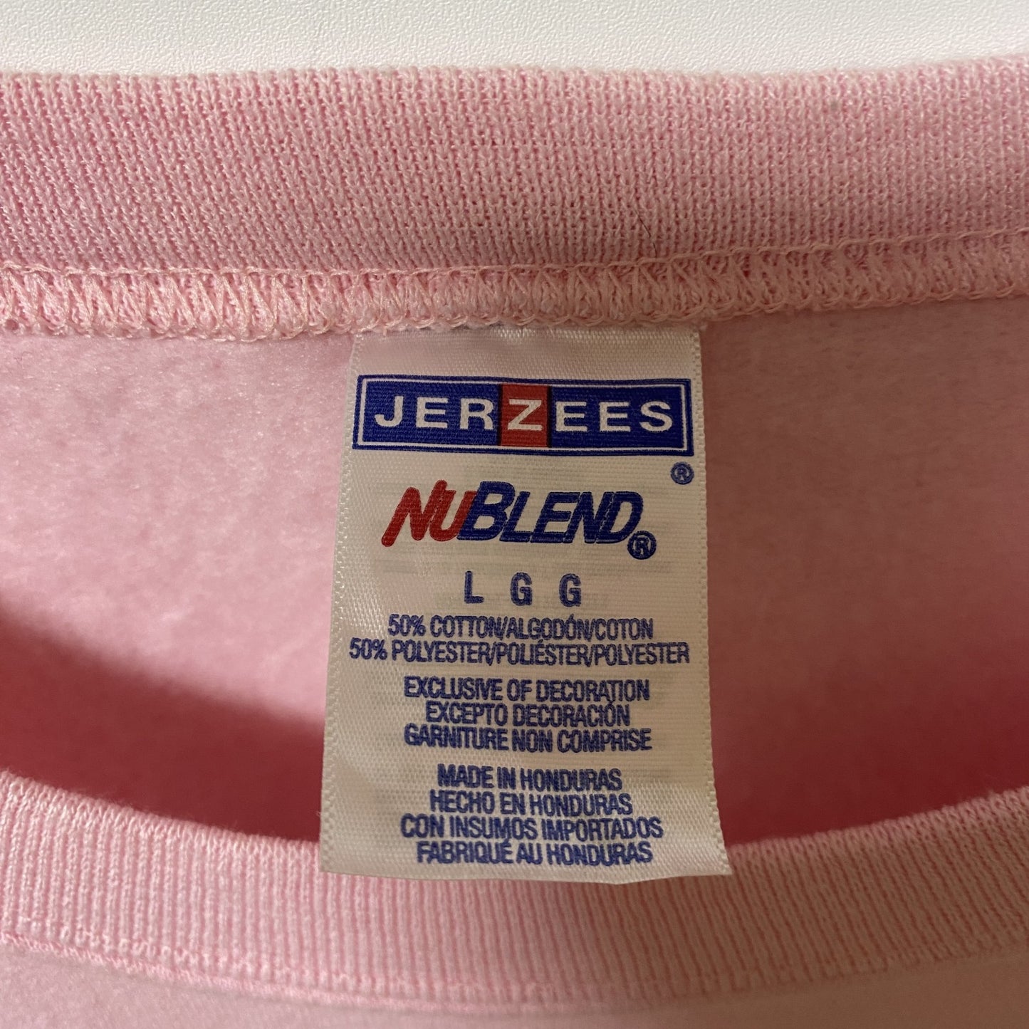 古着 used JERZEES ジャージーズ 長袖プリントスウェット トレーナー ピンク クルーネック Lサイズ