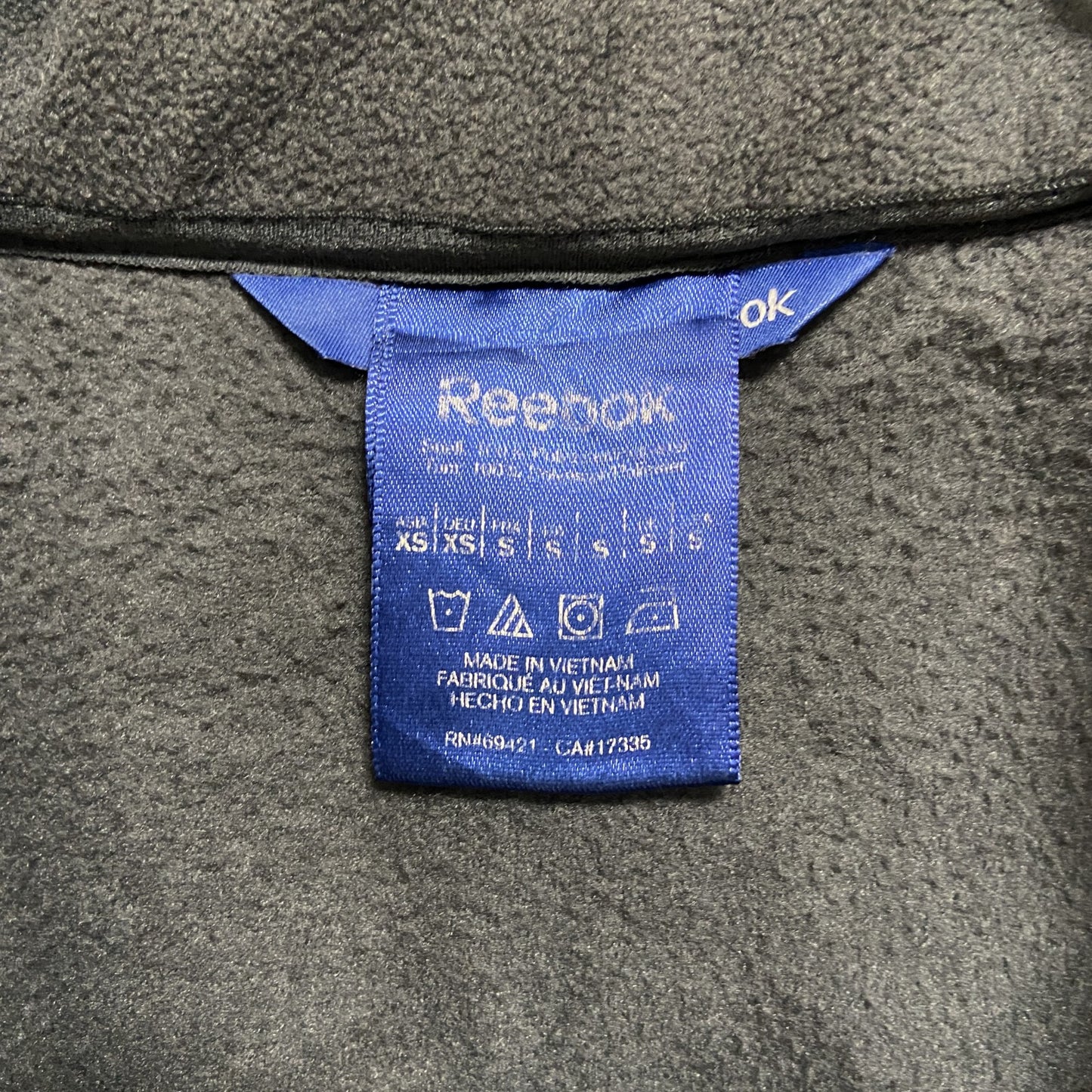 古着 used Reebok リーボック 長袖異素材切替フリースジャケット ハイネックアウター ロゴプリント グレー 秋冬服