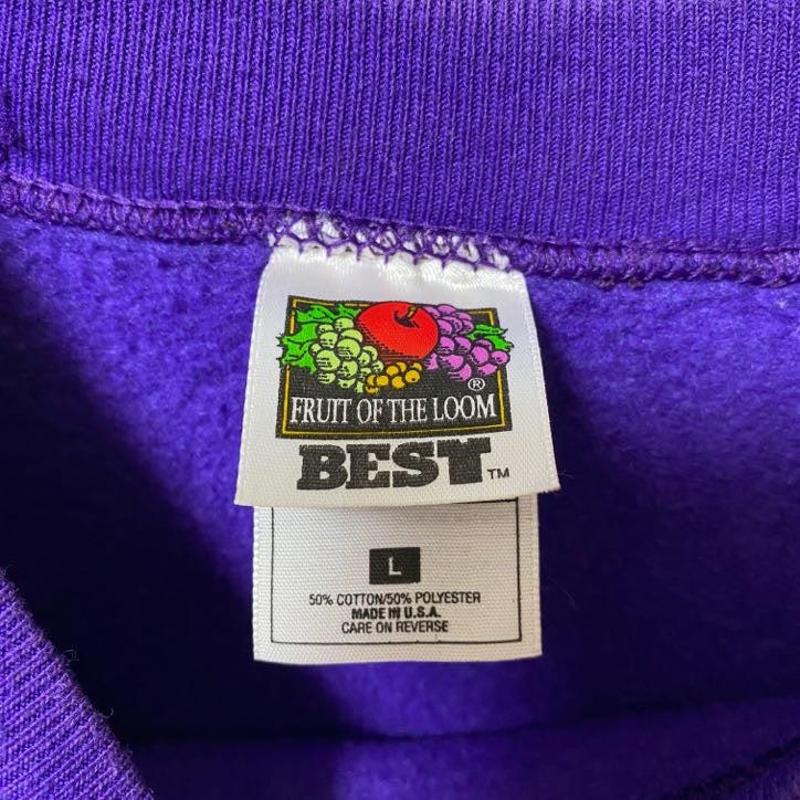 古着 used FRUIT OF THE LOOM 長袖プリントスウェット トレーナー CAROLINA 紫 パープル Lサイズ