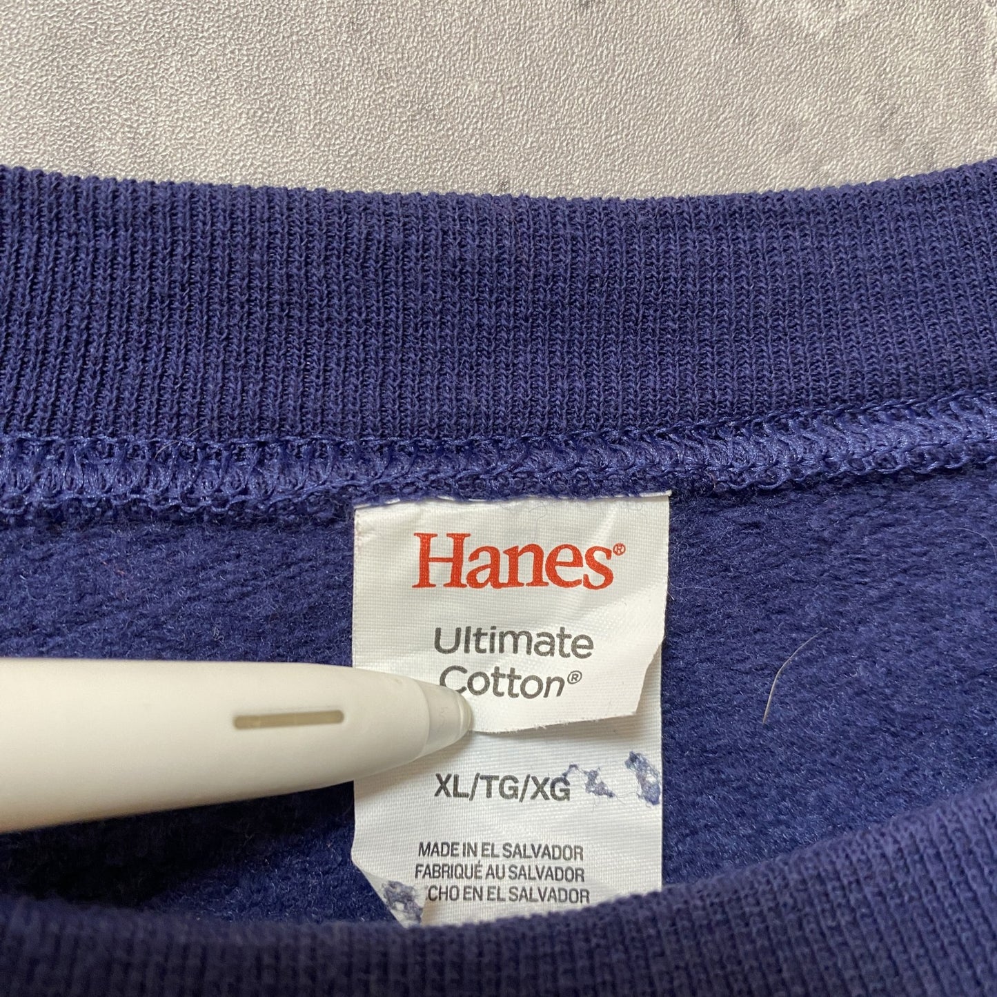 古着 used Hanes ヘインズ 長袖カレッジプリントスウェット 恐竜 トレーナー ネイビー 紺 オーバーサイズ XLサイズ